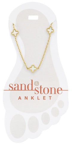 ANKG33 Gold Multi Quatrafoil Sand & Stone Anklet