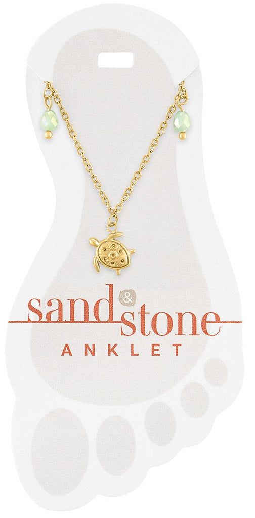 ANKG35 Gold Turtle Dangle Sand & Stone Anklet