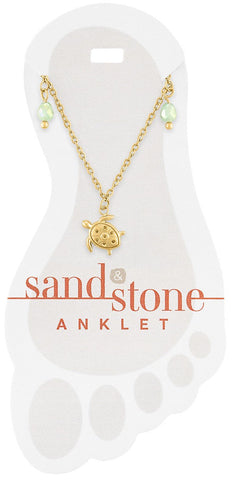 ANKG35 Gold Turtle Dangle Sand & Stone Anklet