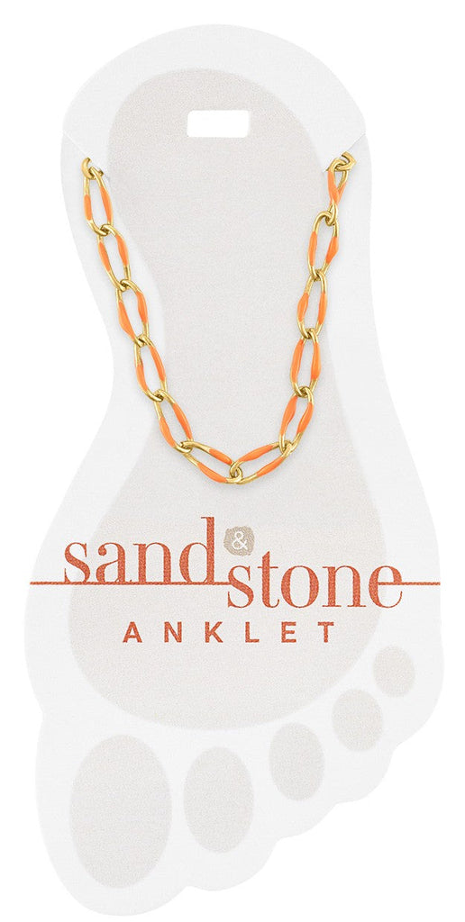 ANKG37 Gold Orange Enamel Link Chain Sand & Stone Anklet