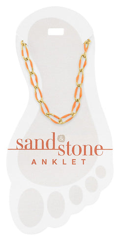 ANKG37 Gold Orange Enamel Link Chain Sand & Stone Anklet