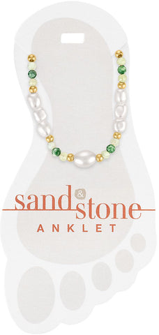  Gold Pearl and Green Facet Sand & Stone Anklet