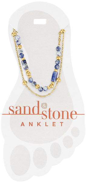 Gold Duo Natural Navy and Ball Chain Sand & Stone Anklet