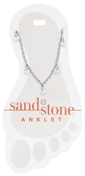 ANK02 Silver Ball & CZ Dangle Sand & Stone Anklet