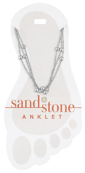 ANK10 Silver Multi-Strand Sand & Stone Anklet