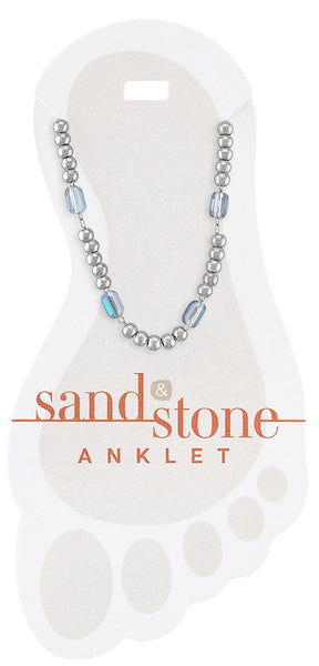 ANK12 Silver Petite Ball and Blue Facet Sand & Stone Anklet
