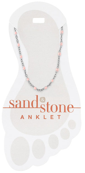 ANK14 Silver Petite Pink Beaded Chain Sand & Stone Anklet