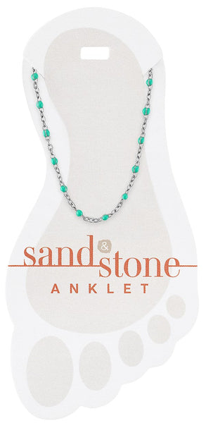 ANK16 Silver Petite Blue Beaded Chain Sand & Stone Anklet