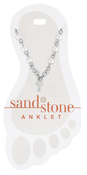 ANK18 Silver Cross Dangle Sand & Stone Anklet