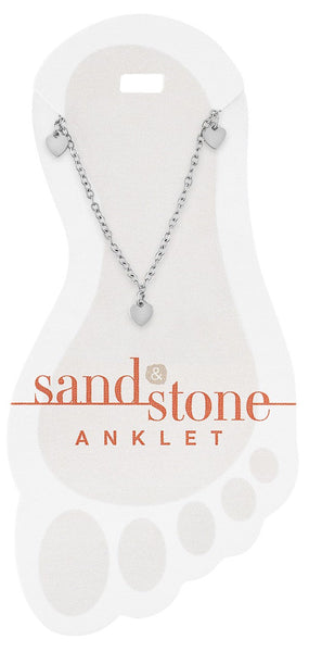 ANKS24 Silver Multi Heart Dangle Sand & Stone Anklet