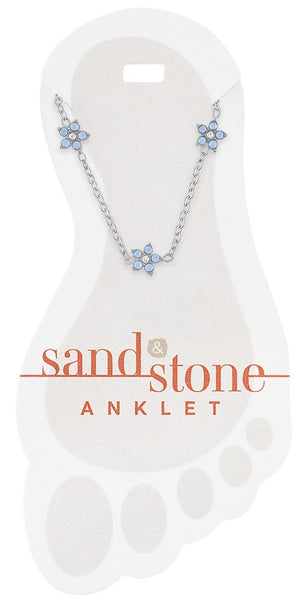 ANKS26 Silver Air Blue Opal Flower Sand & Stone Anklet