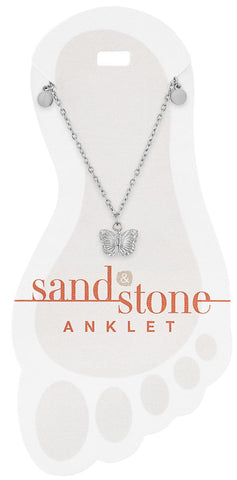ANKS30 Silver Butterfly Dangle Sand & Stone Anklet