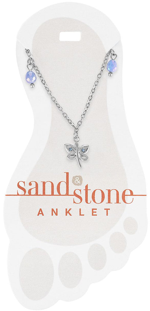 ANKS32  Silver Dragonfly Dangle Sand & Stone Anklet