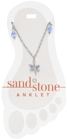ANKS32  Silver Dragonfly Dangle Sand & Stone Anklet