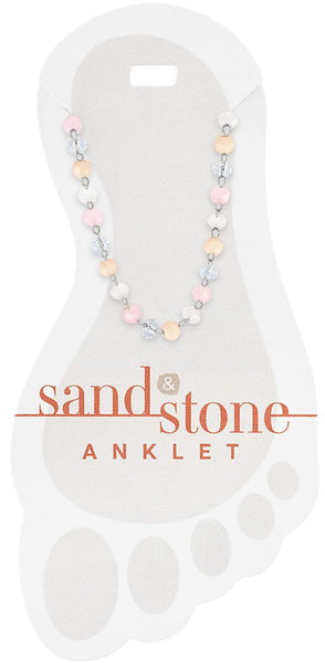 ANKS34  Silver Beaded Blush Sand & Stone Anklet