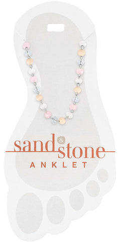 ANKS34  Silver Beaded Blush Sand & Stone Anklet