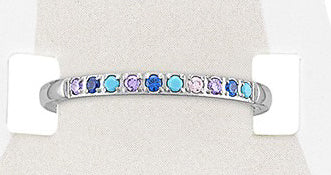 TOES412 Silver Thin Multi Blue Sand & Stone Toe Ring