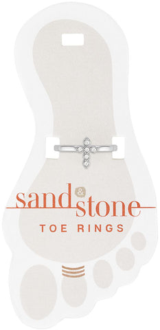 TOES434 Silver CZ Cross Sand & Stone Toe Ring
