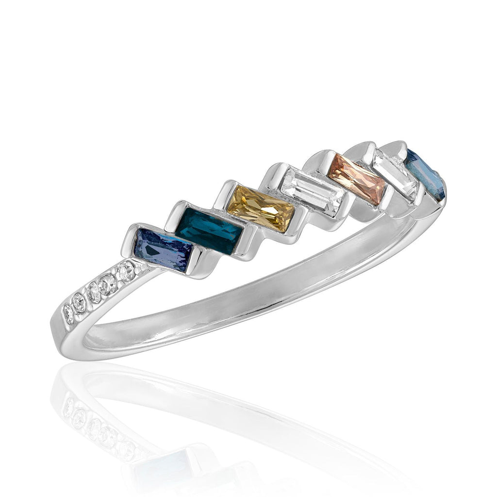 STK113 [Size 6-9] Slanted Multi Color Baguette Stack Ring