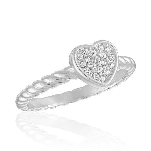 STK114 [Size 6-9] CZ Heart With Twisted Band Stack Ring