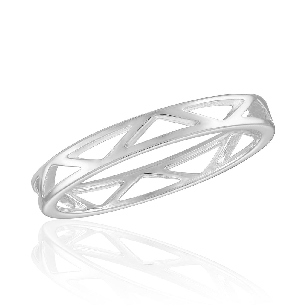 STK115 [Size 6-9] Cut-out Geometric Band Stack Ring