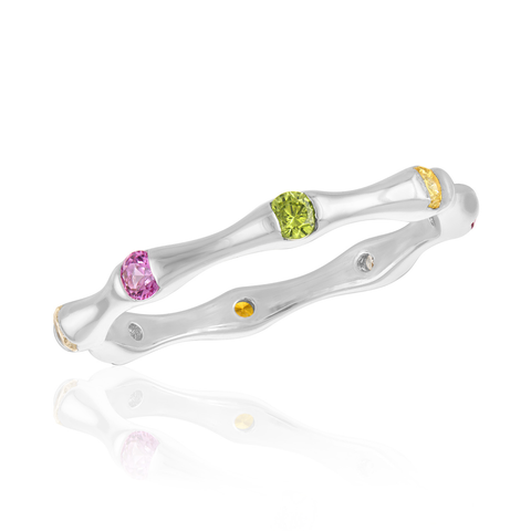 STK144/6  Rainbow CZ Bamboo Stack Ring