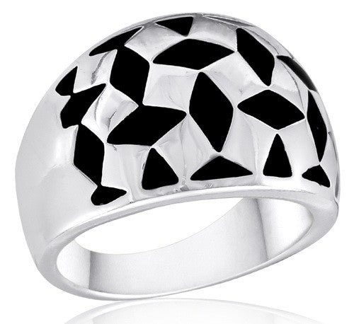 Size 6-10, Ring, Black/Silver Diamond