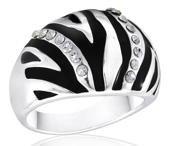 Size 6-10, Ring, Zebra w/CZ Accent