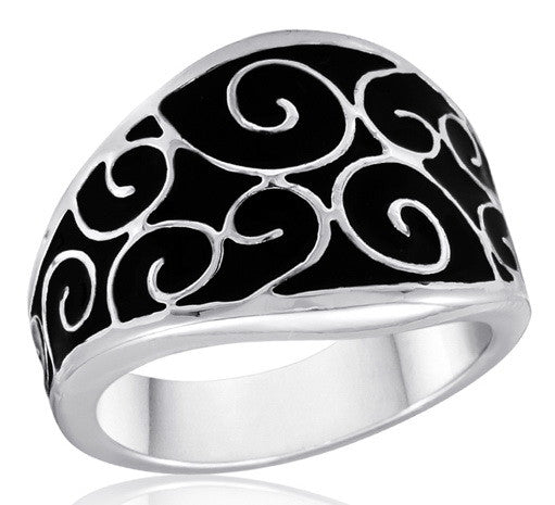 Size 6-10, Ring, Black Lace Scroll