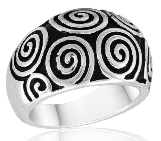 Size 6-10, Ring, Silver Antique Curl