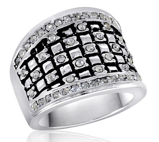 Size 6-10, Ring, Checker w/CZ Border