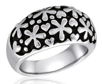 Size 6-10, Ring,  Daisy, Antique Silver