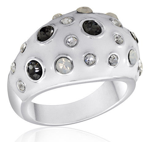 Size 6-10, Ring, Wht.Black+Wht.CZ Dot