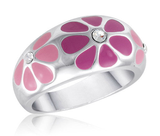 Size 6-10, Ring, Pink Enamel Flower
