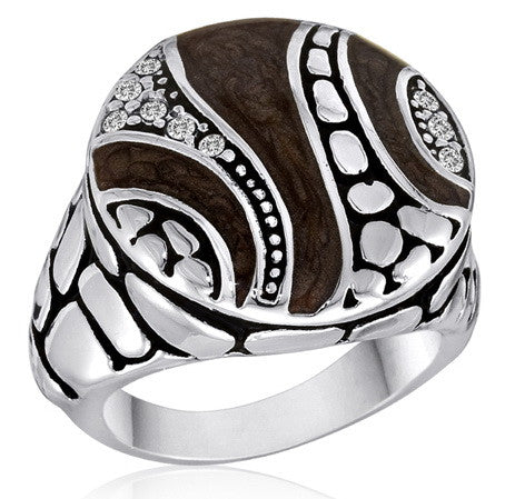 Size 6-10, Ring, Brown w/CZ + Black