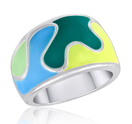 Size 6-10, Ring, Multi-Colour Abstract