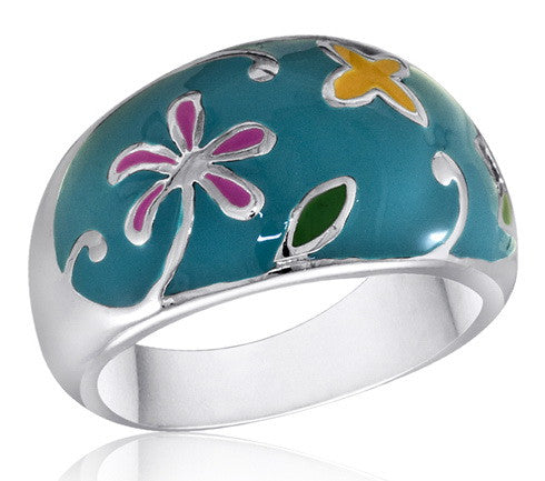 Size 6-10, Ring, Turquoise Flower Garden