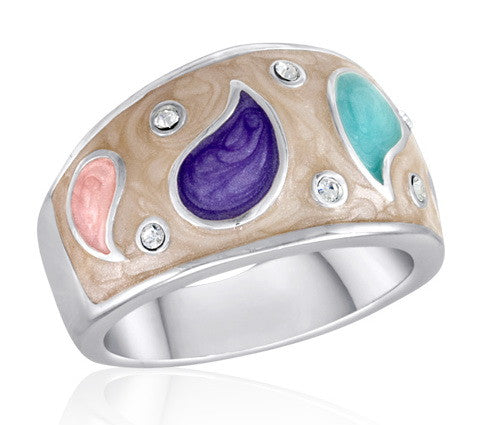 Size 6-10, Ring, Pearly-White w/Paisley