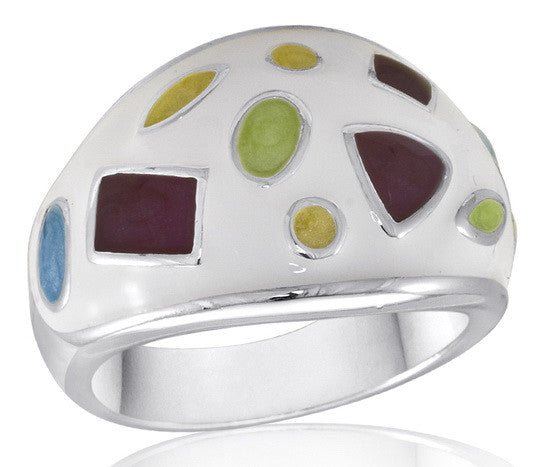Size 6-10, Ring, White w/Multi-Shapes