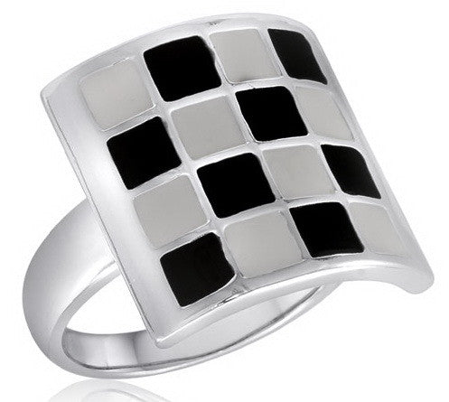 Size 6-10, Ring, Black/White Checkerboard
