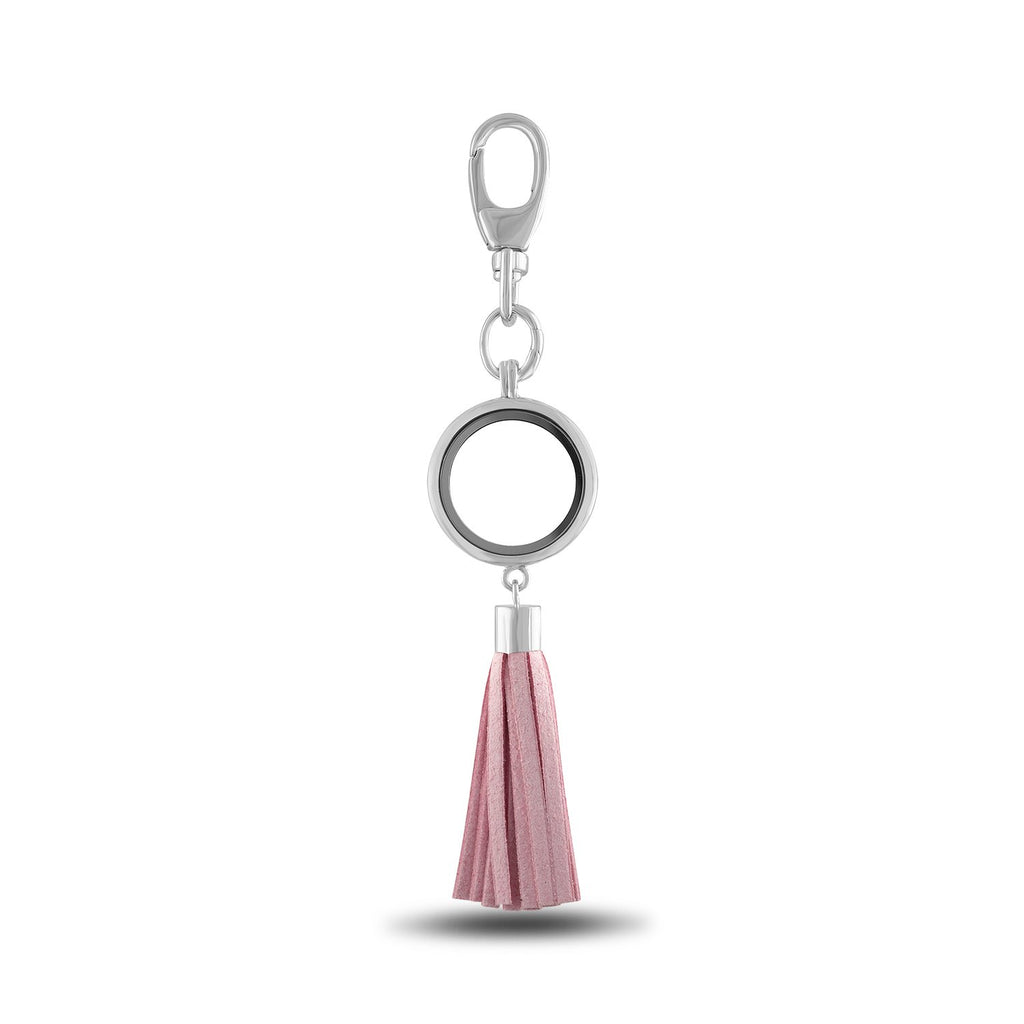 Forever in My Heart Key Chain, Round Silver  - Pink Tassel, Set/3