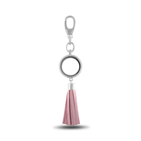 Forever in My Heart Key Chain, Round Silver  - Pink Tassel, Set/3