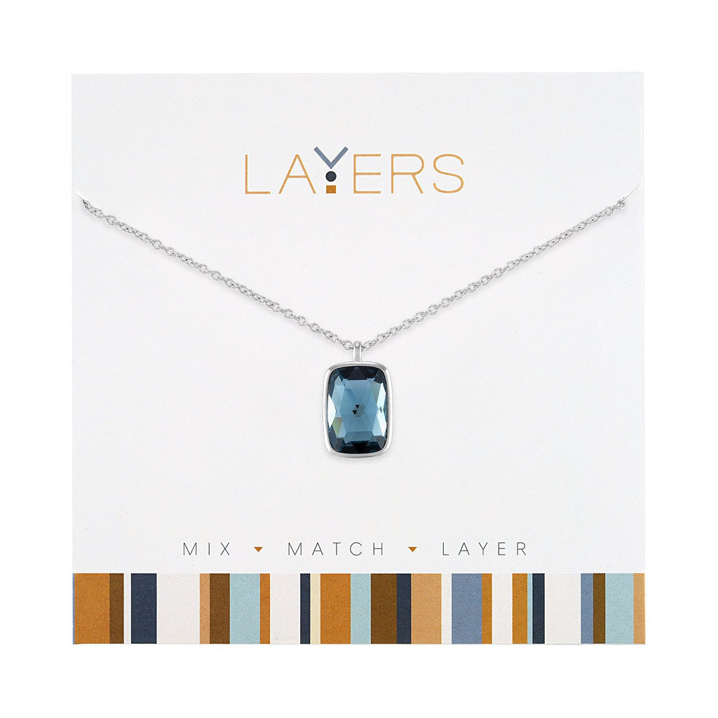 Layers Necklace, Silver Pendant, Rectangle Indian Sapphire Layers