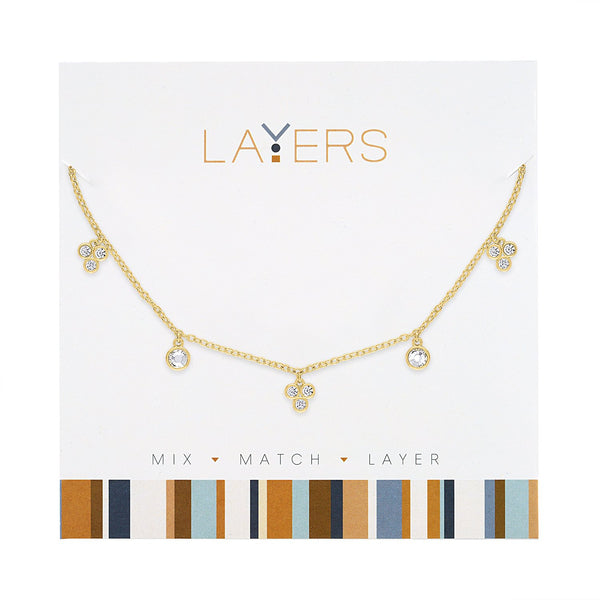 LAY133G Necklance Gold Mini CZ Layers