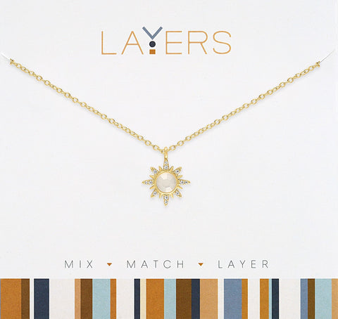 LAY135G Necklace, Gold, Sunburst, Layers