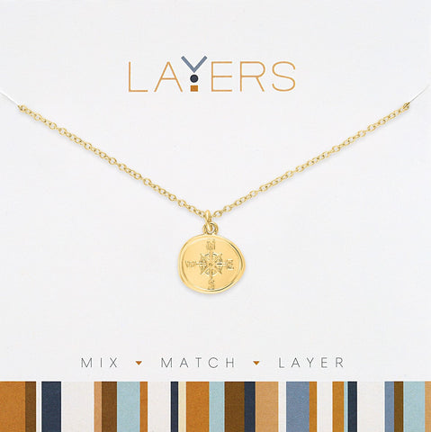 LAY151G Necklace, Gold, Compass. Layers