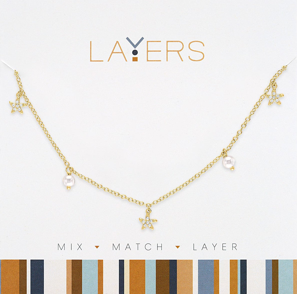 LAY153G Necklace, Gold, Mini. Starfish, Layers