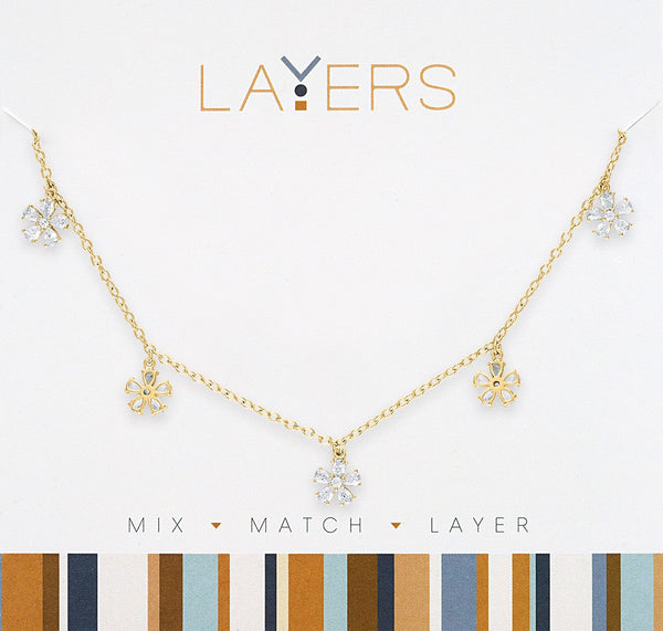 LAY159G Necklace, Gold, Mini, CZ Flower Dangle