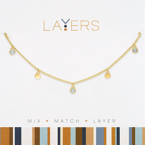 LAY163G Lay163G Gold White Opal & Disc Layers Necklace
