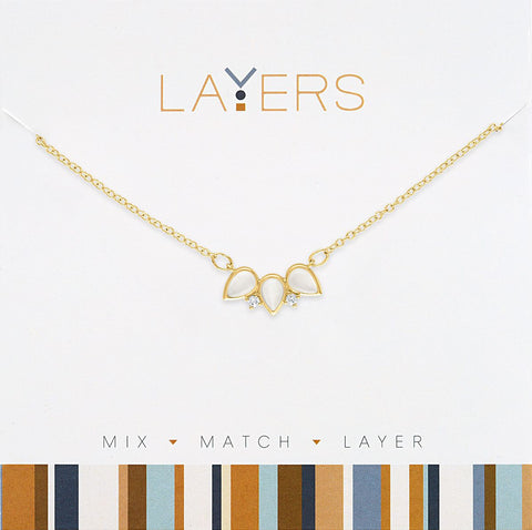 LAY167G Lay167G Gold White Opal Petals Layers Necklace